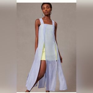 Anthropologie Lavender And Lime Square Neck Slit Dress